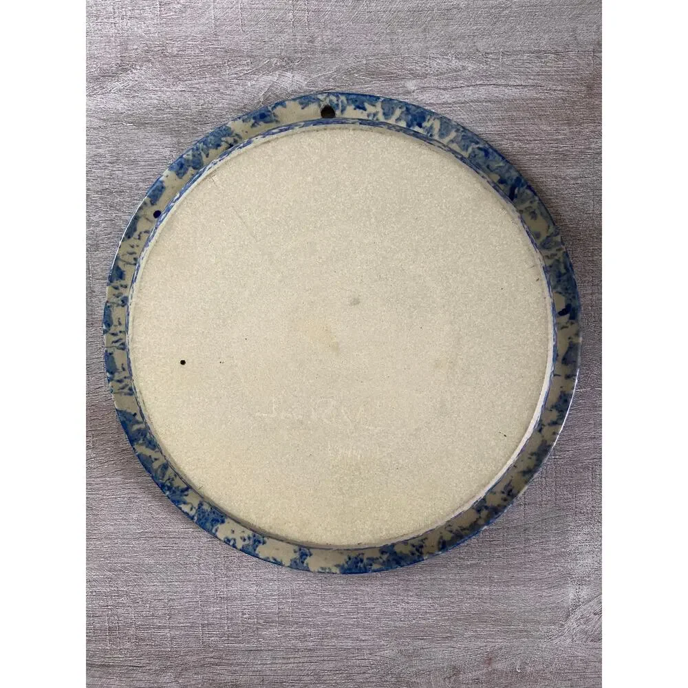 Vintage Pie Plate Speckled Blue Beige Rim Hearts Stoneware